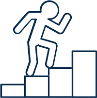 blue person walking up stairs icon